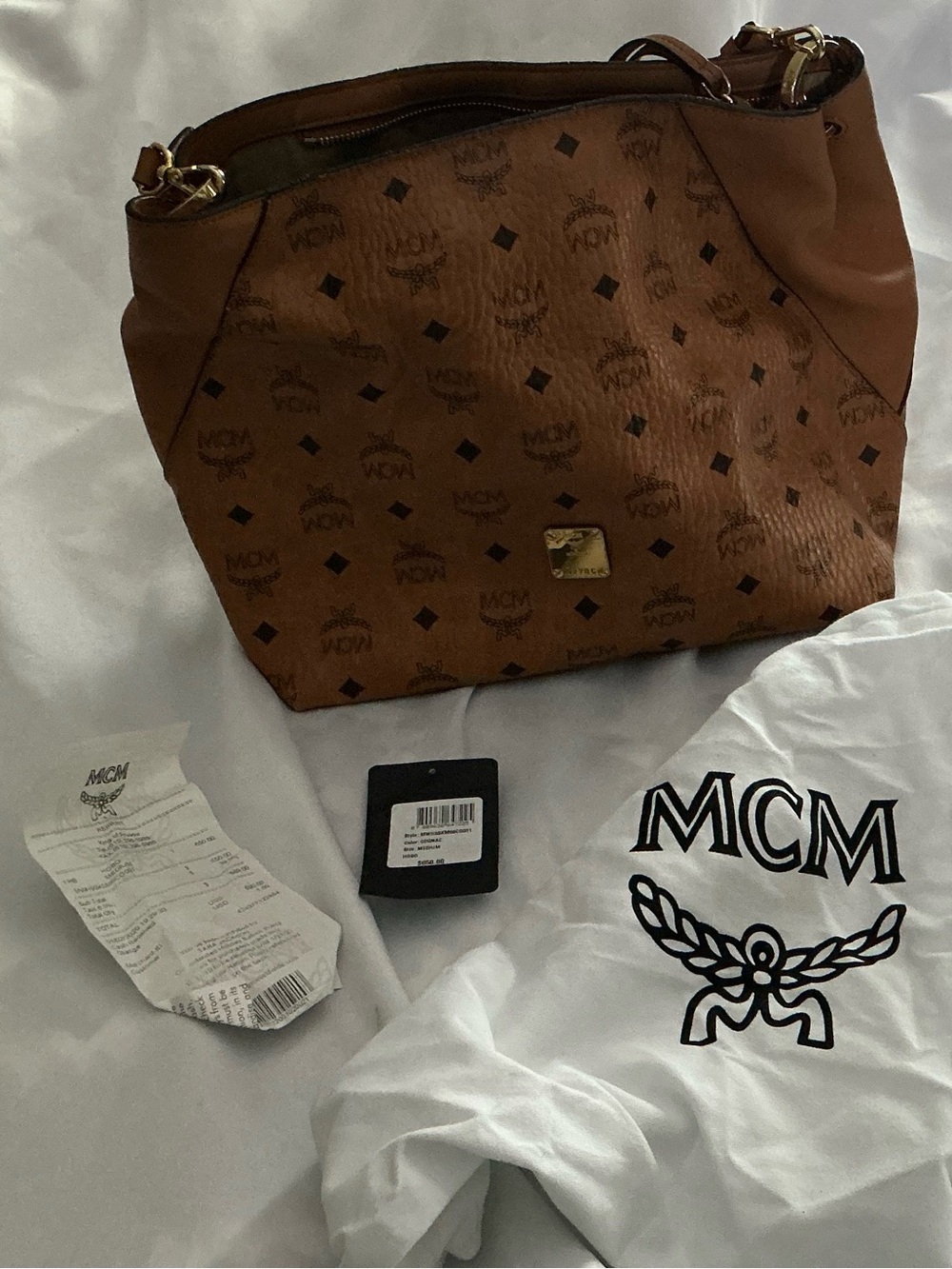MCM Visetos Brown Logo Shoulder Hobo